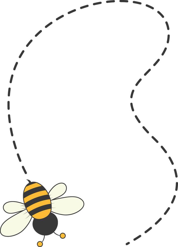 Bee Character Flying on a Dotted Path in Cartoon Design Style. Isolated on White Background vector