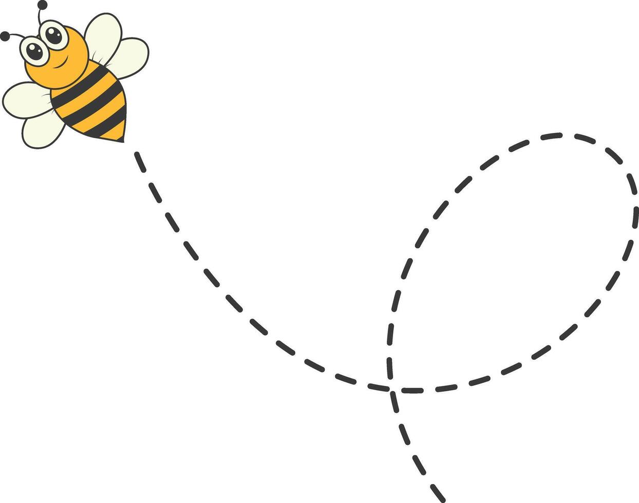 Bee Character Flying on a Dotted Path in Cartoon Design Style. Isolated on White Background vector