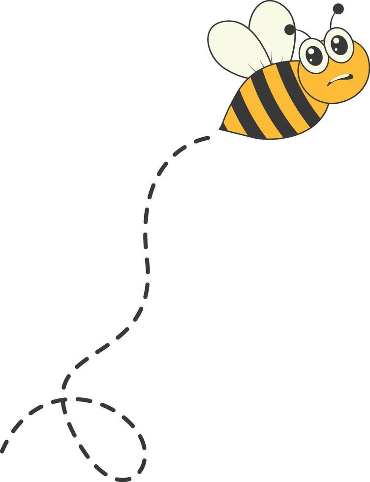 Bee Character Flying on a Dotted Path in Cartoon Design Style. Isolated on White Background vector