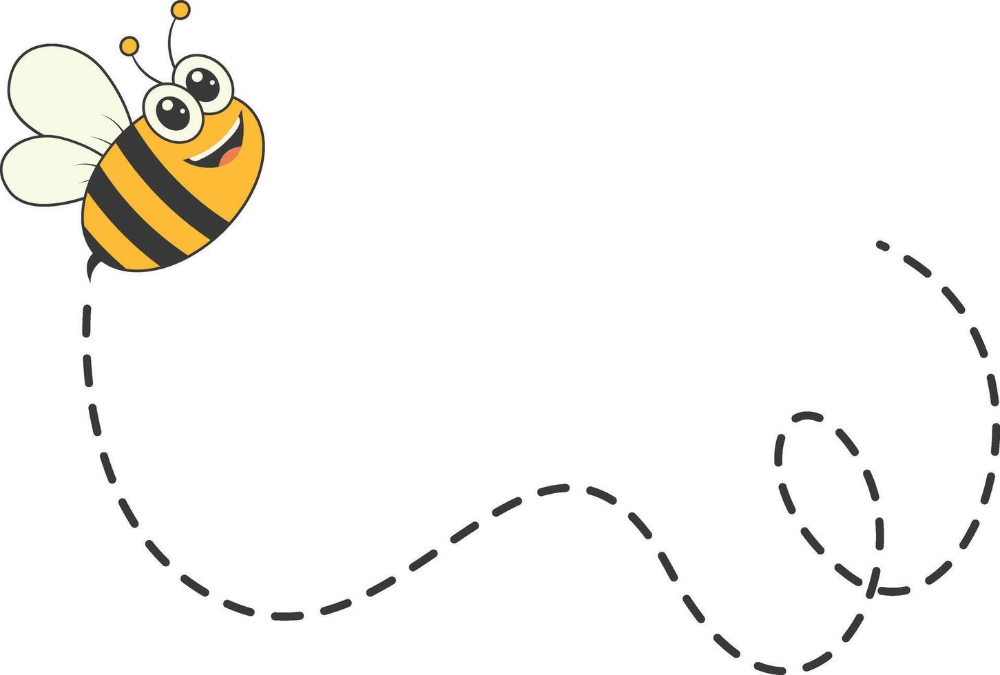 Bee Character Flying on a Dotted Path in Cartoon Design Style. Isolated on White Background vector