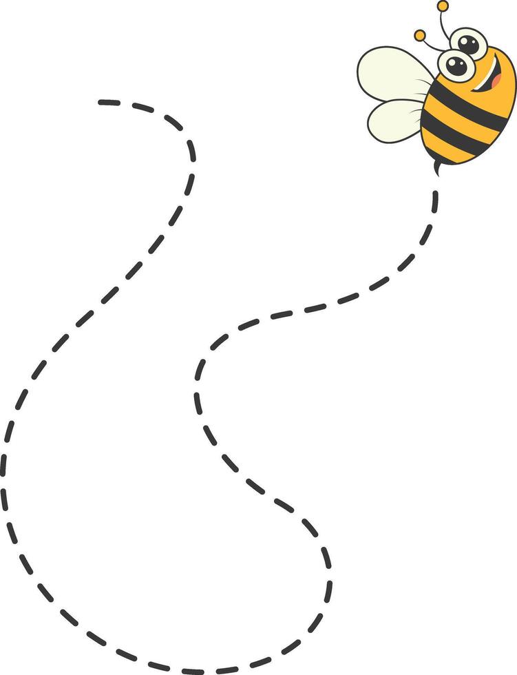 Bee Character Flying on a Dotted Path in Cartoon Design Style. Isolated on White Background vector