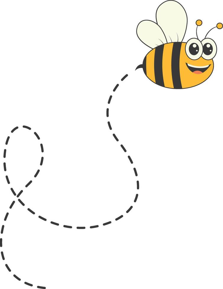Bee Character Flying on a Dotted Path in Cartoon Design Style. Isolated on White Background vector