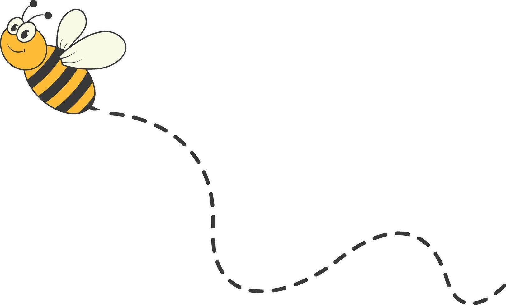 Bee Character Flying on a Dotted Path in Cartoon Design Style. Isolated on White Background vector