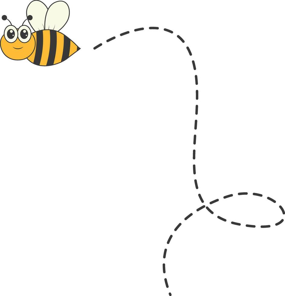 Bee Character Flying on a Dotted Path in Cartoon Design Style. Isolated on White Background vector
