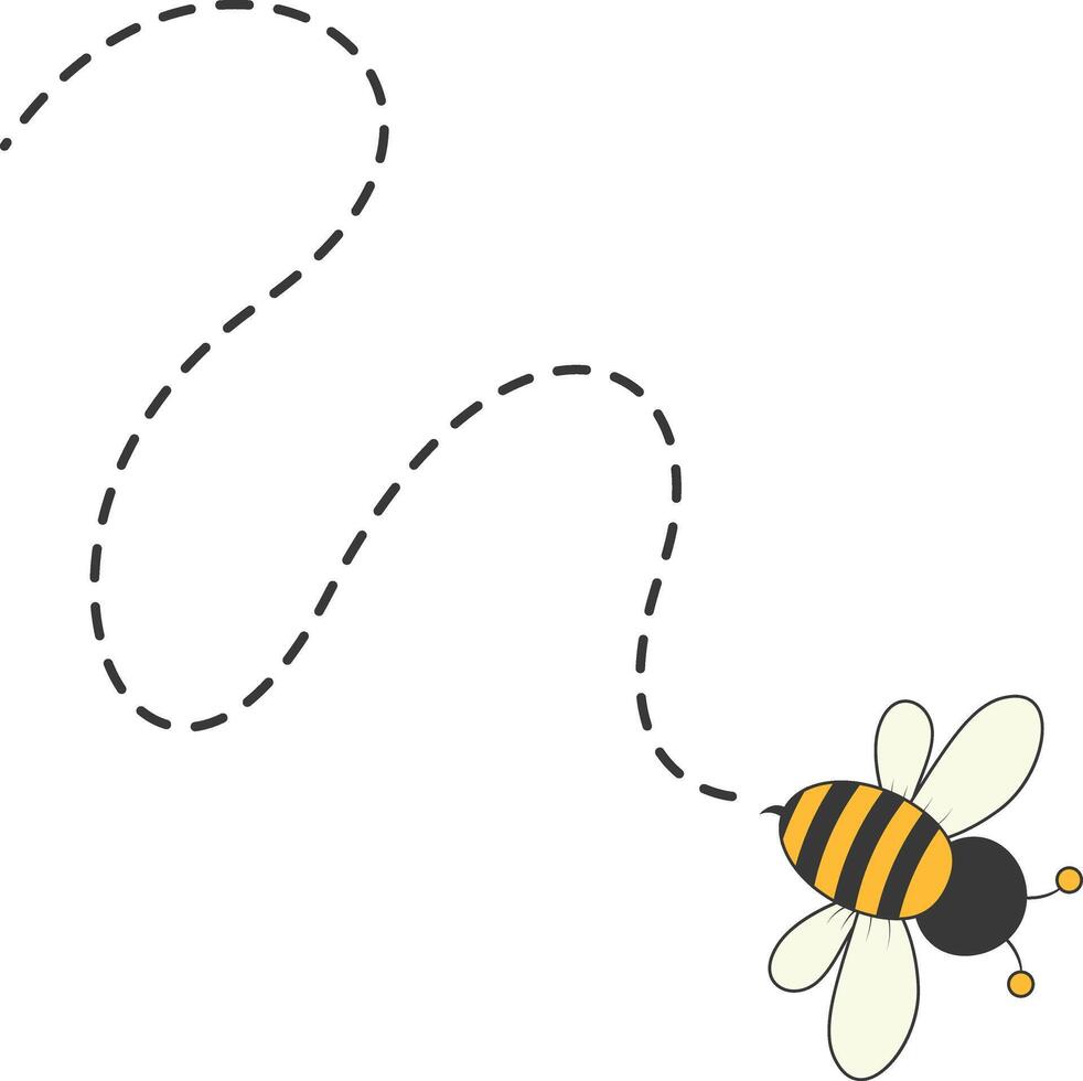 Bee Character Flying on a Dotted Path in Cartoon Design Style. Isolated on White Background vector