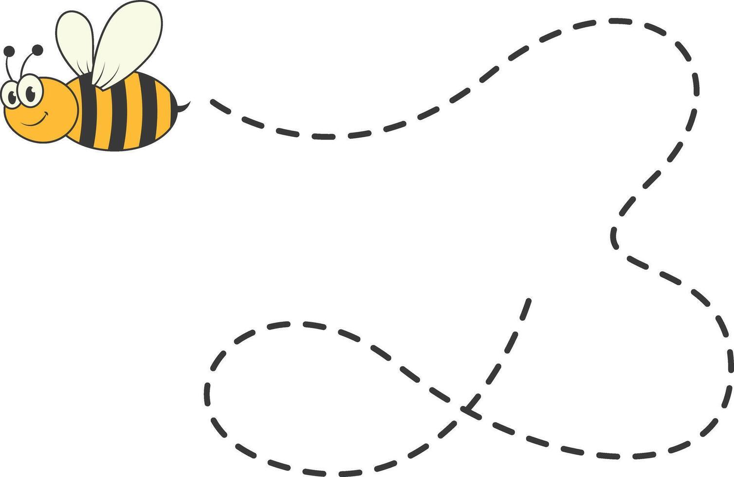 Bee Character Flying on a Dotted Path in Cartoon Design Style. Isolated on White Background vector