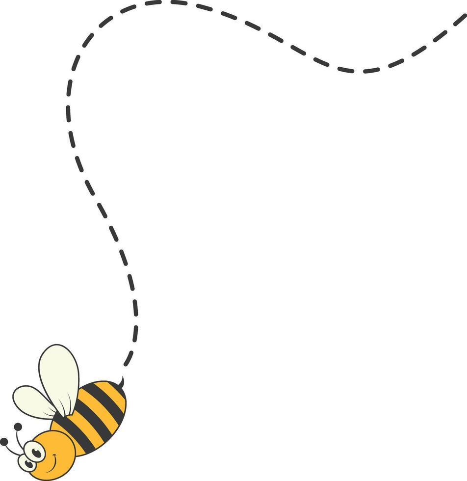Bee Character Flying on a Dotted Path in Cartoon Design Style. Isolated on White Background vector