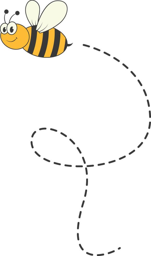 Bee Character Flying on a Dotted Path in Cartoon Design Style. Isolated on White Background vector
