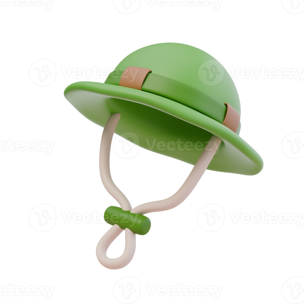 3d render illustration of camping cap, panama or bucket hat. Hiking, travel, adventure. Protective clothing for tourist. Isolated object png