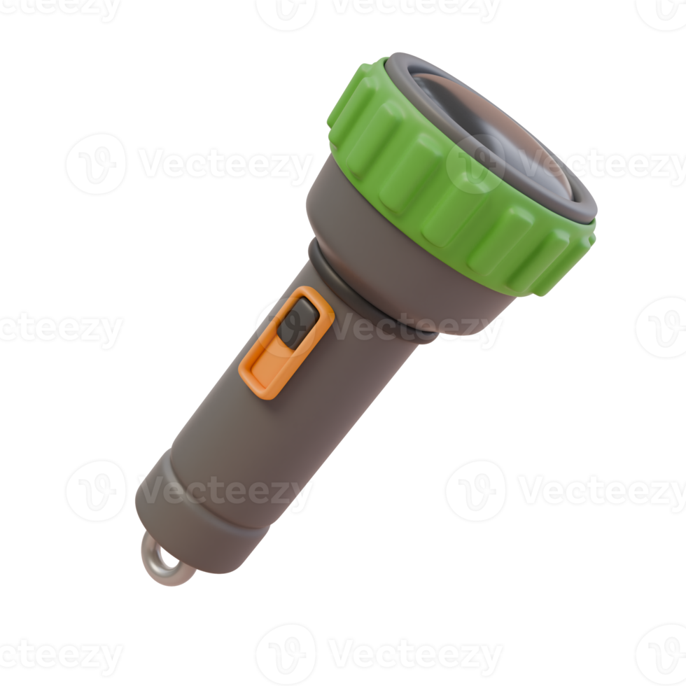 3d render illustration of flashlight. Camping essentials, battery powered lantern. Isolated object png