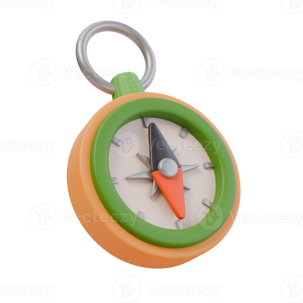 3d render illustration of compass. Camping orientation tool, hiking instrument. Isolated object png