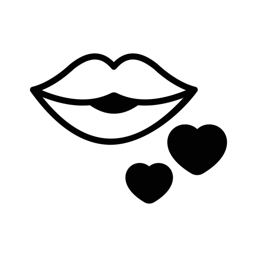Beautiful glossy lips with love showing kiss icon, premium design vector
