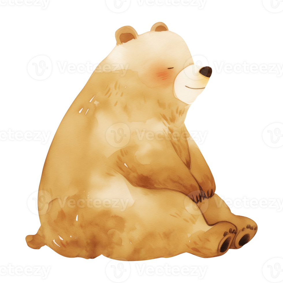 Watercolor Illustration of a Cute Bear Sitting Among Flowers, Perfect for Children's Design and Nursery Art png