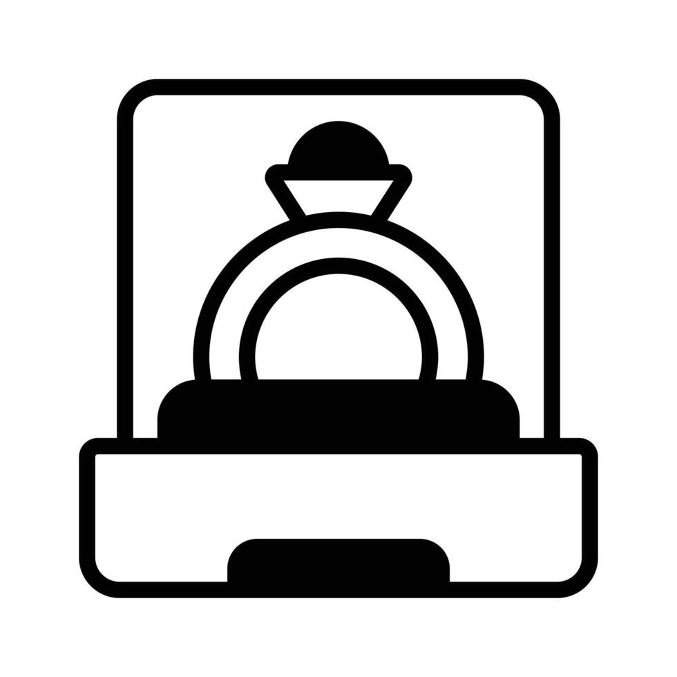 Engagement ring inside case, icon of proposal ring vector