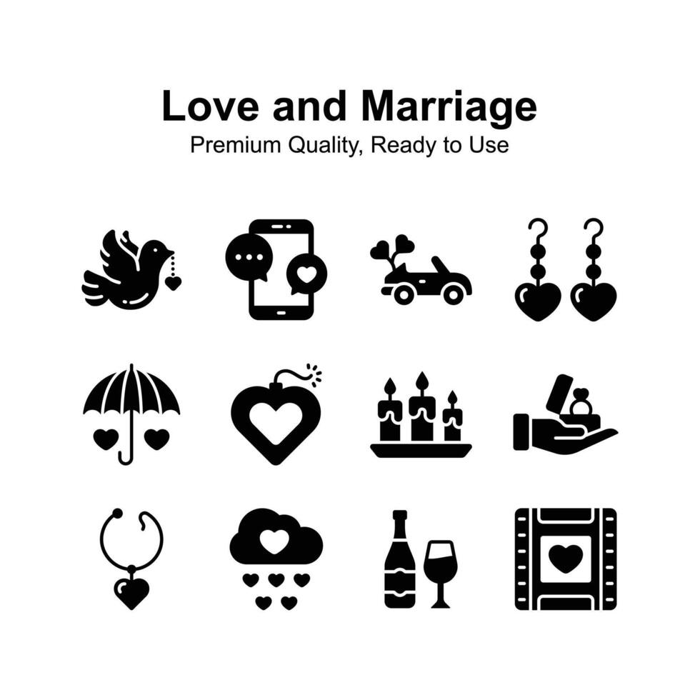 Visually perfect love and marriage icons set, unique vectors