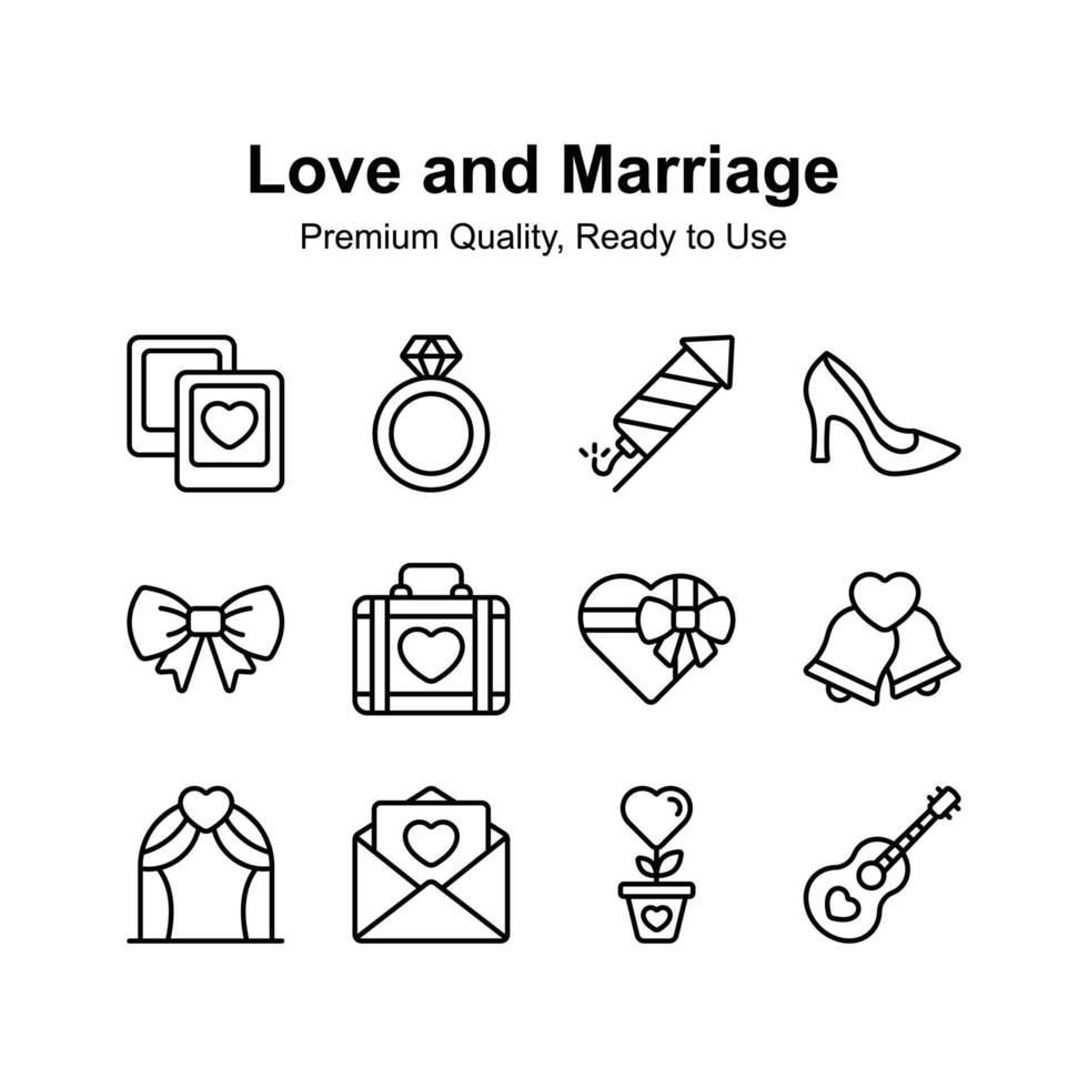 Well designed love and marriage icons set in editable style vector
