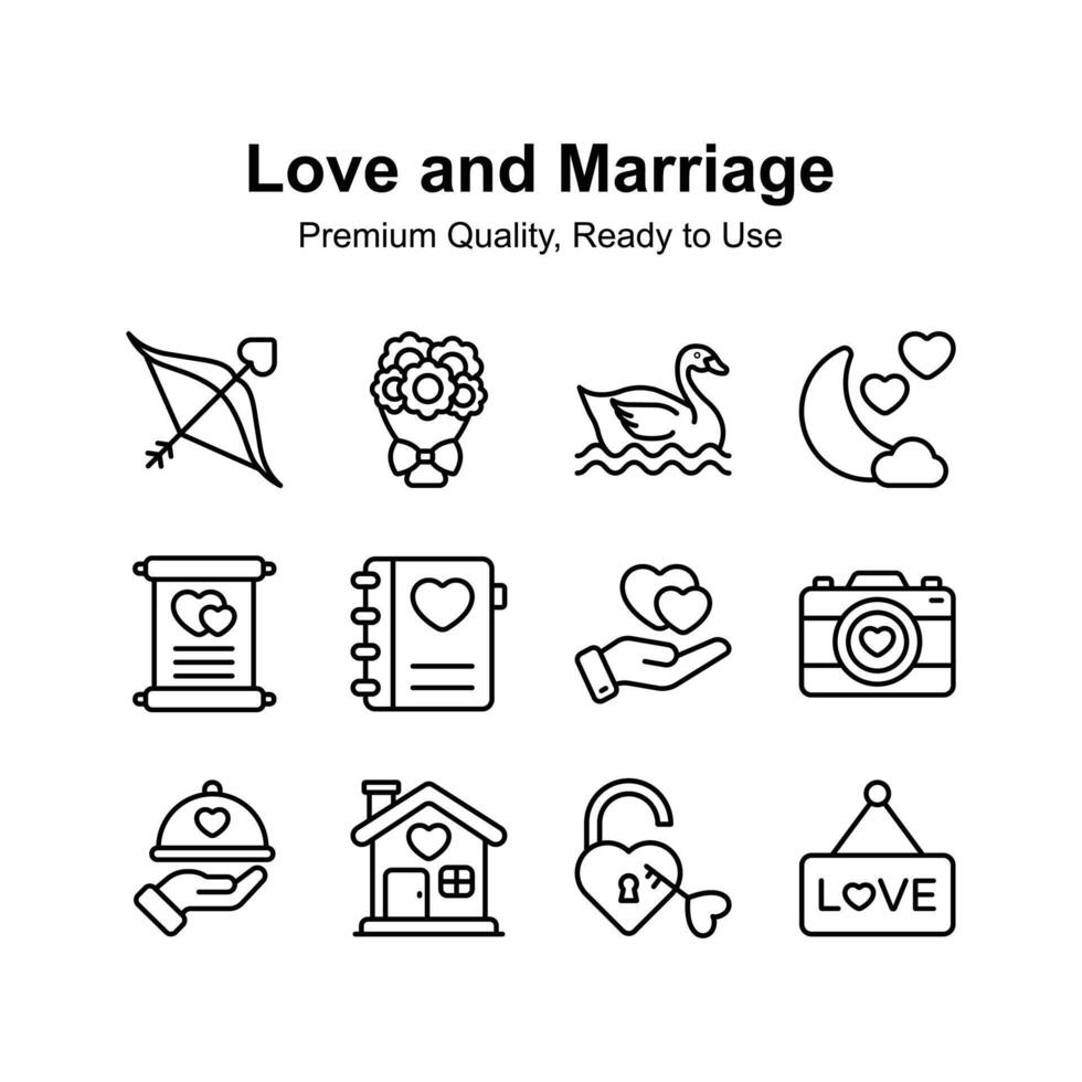 Love and marriage icons set ready for premium use, easy to use and download vector
