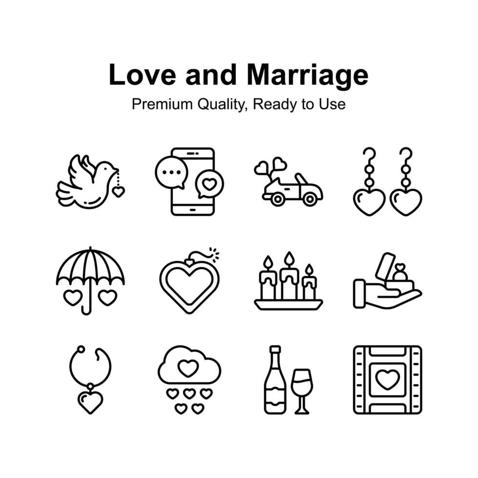 Visually perfect love and marriage icons set, unique vectors