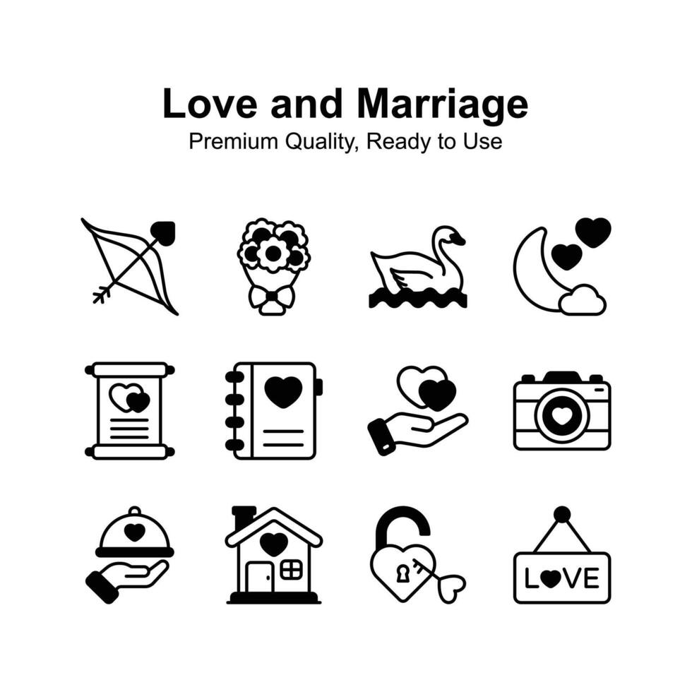 Love and marriage icons set ready for premium use, easy to use and download vector