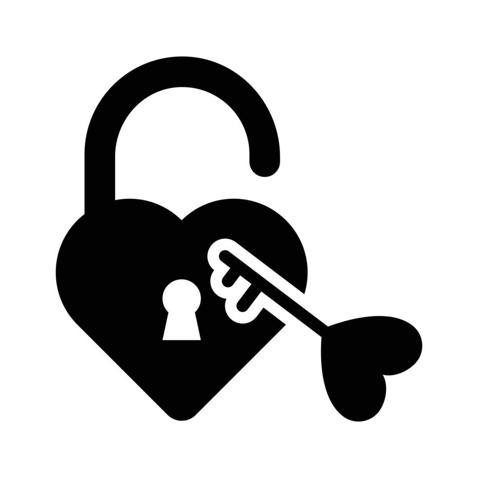heart shape lock with love key, icon of love padlock vector