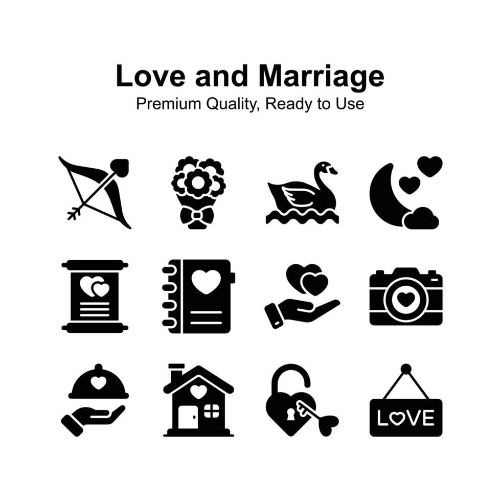 Love and marriage icons set ready for premium use, easy to use and download vector