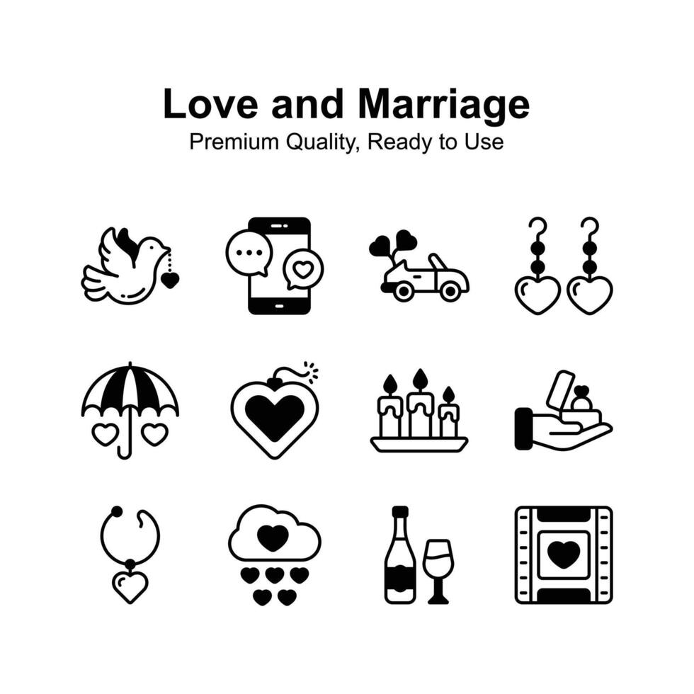 Visually perfect love and marriage icons set, unique vectors