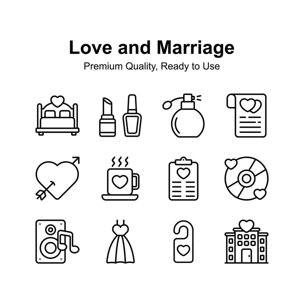 Creatively crafted love and marriage icons set in modern style vector