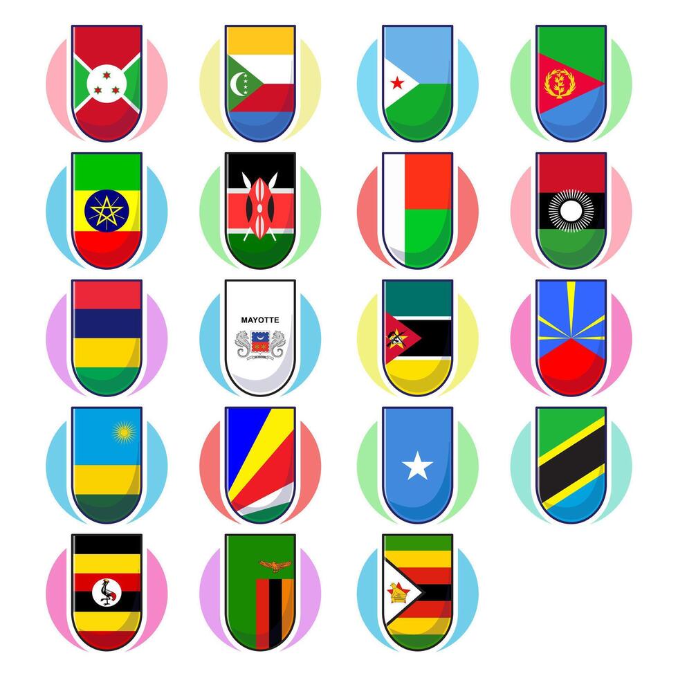 East african countries flags. Cute element design, travel symbols, landmark symbols, geography and map flags emblem. vector