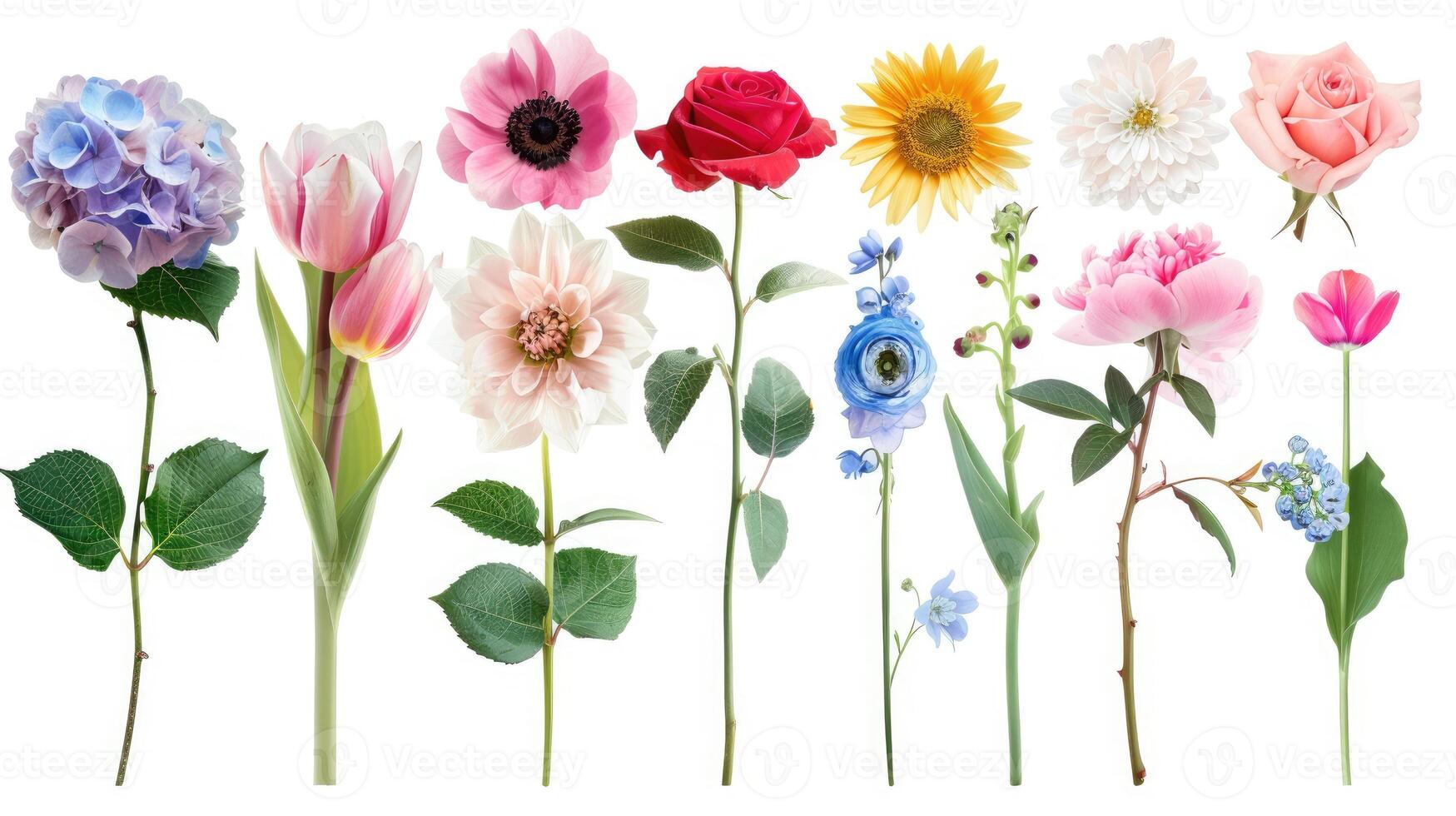 A variety of flowers. A collection of different types of flowers displayed against background. photo