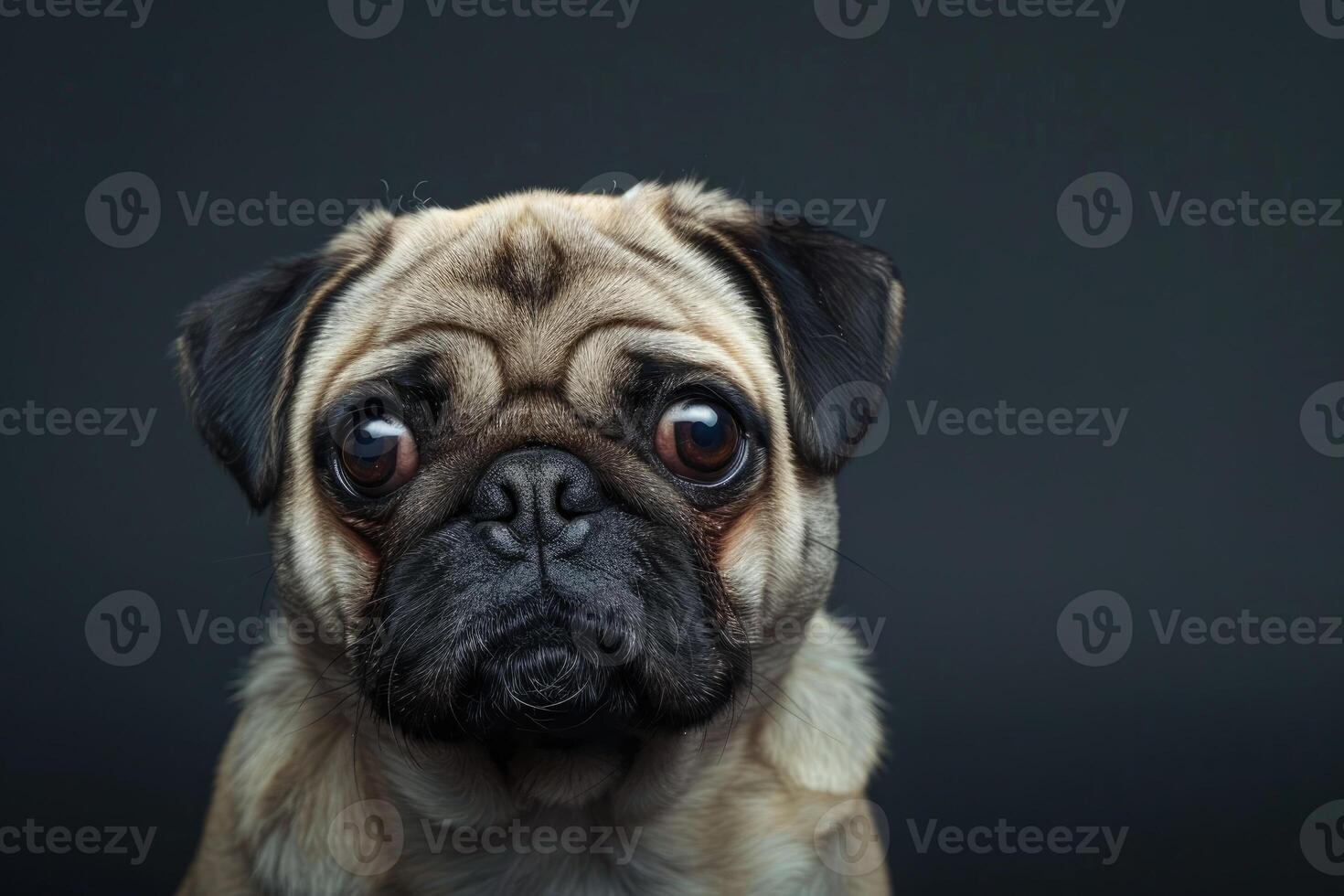 Little pug puppy dog laying head on floor photo