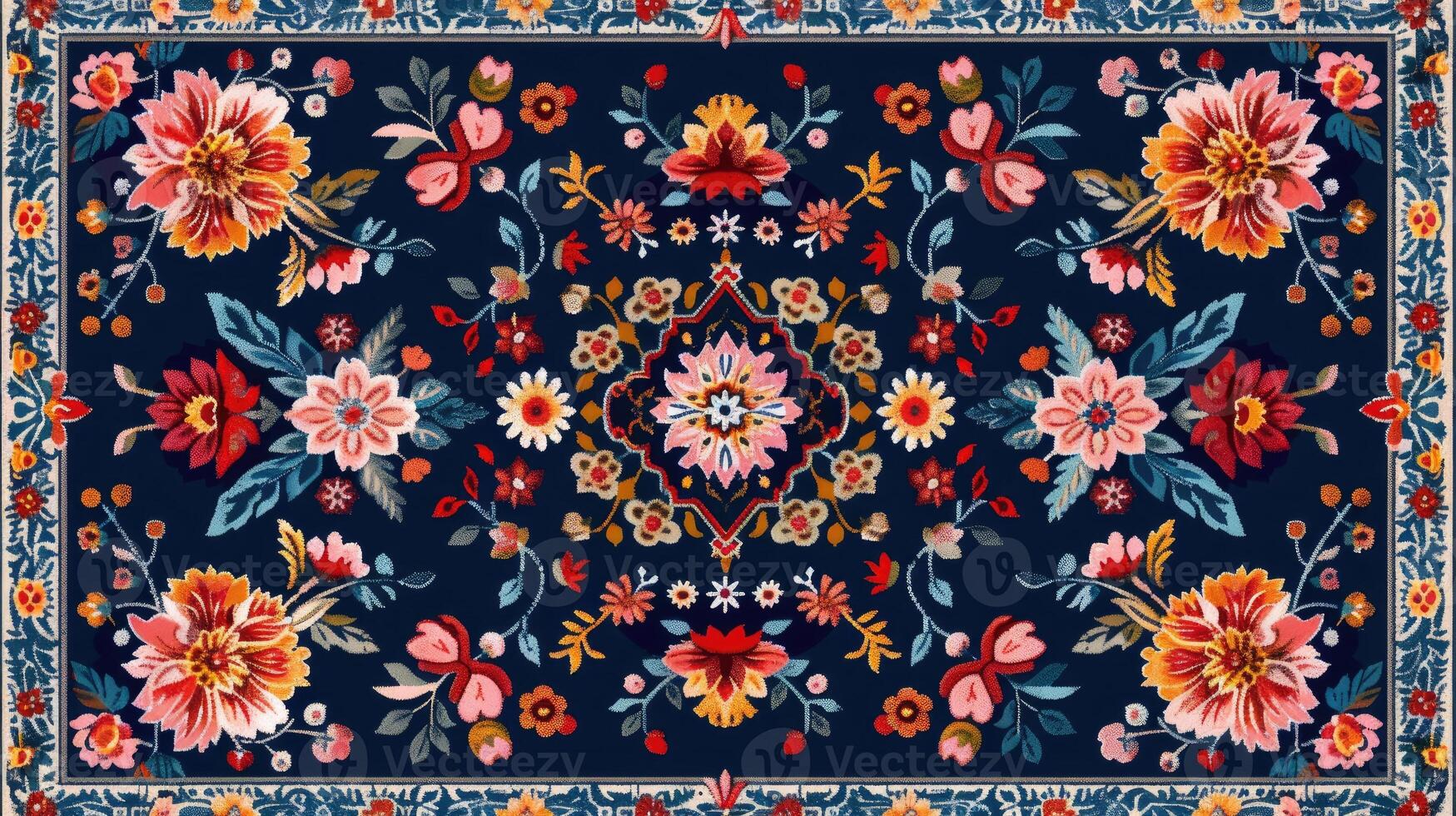 The carpet design with a wool texture features an pattern in the Persian style. photo