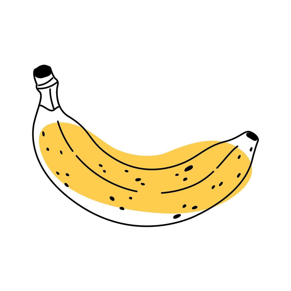 Doodle banana abstract icon. Delicious tropical fruit, vegetarian nutrition. Hand drawn line art ripe banana in sketch style. Minimalistic and modern stylized illustration. vector