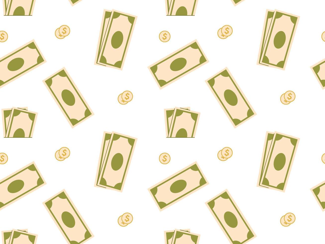 Financial pattern from banknotes and coins. Seamless background with money vector