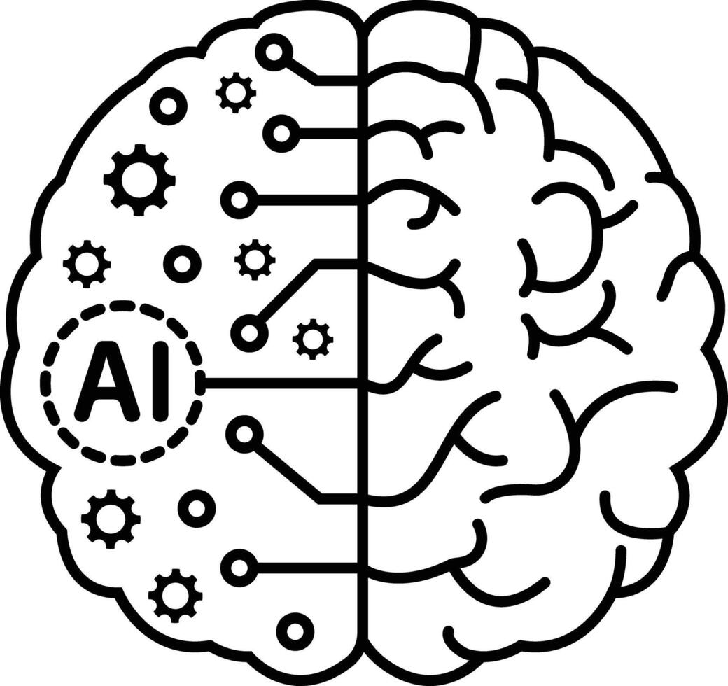 Human and AI Brain Icon vector