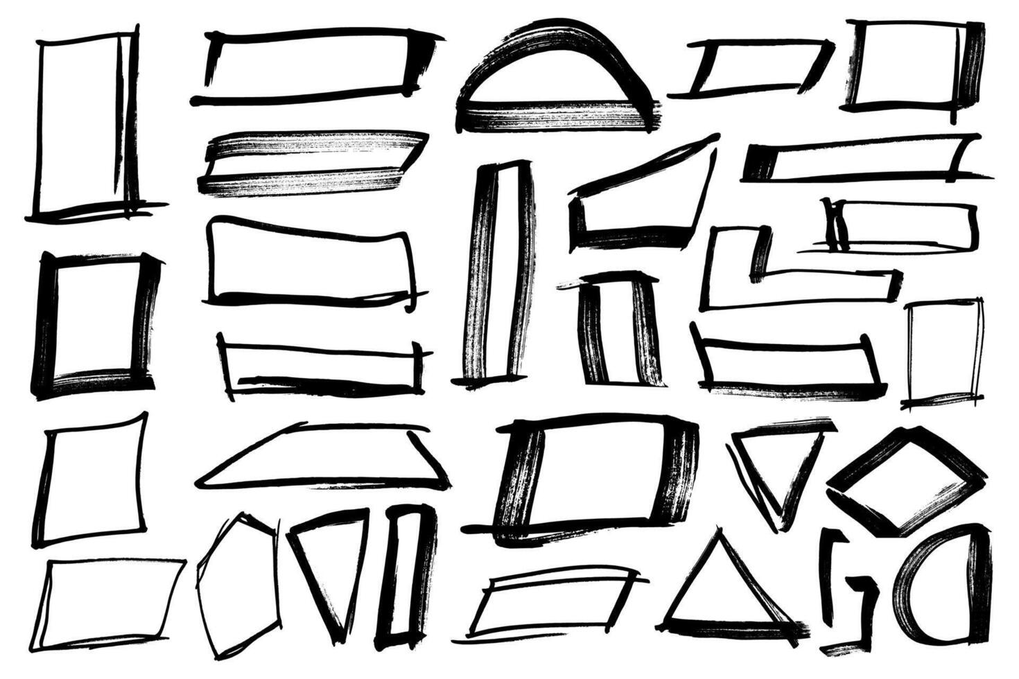 Permanent marker empty boxes for highlight. Grunge black marker square and rectangular frames set. vector