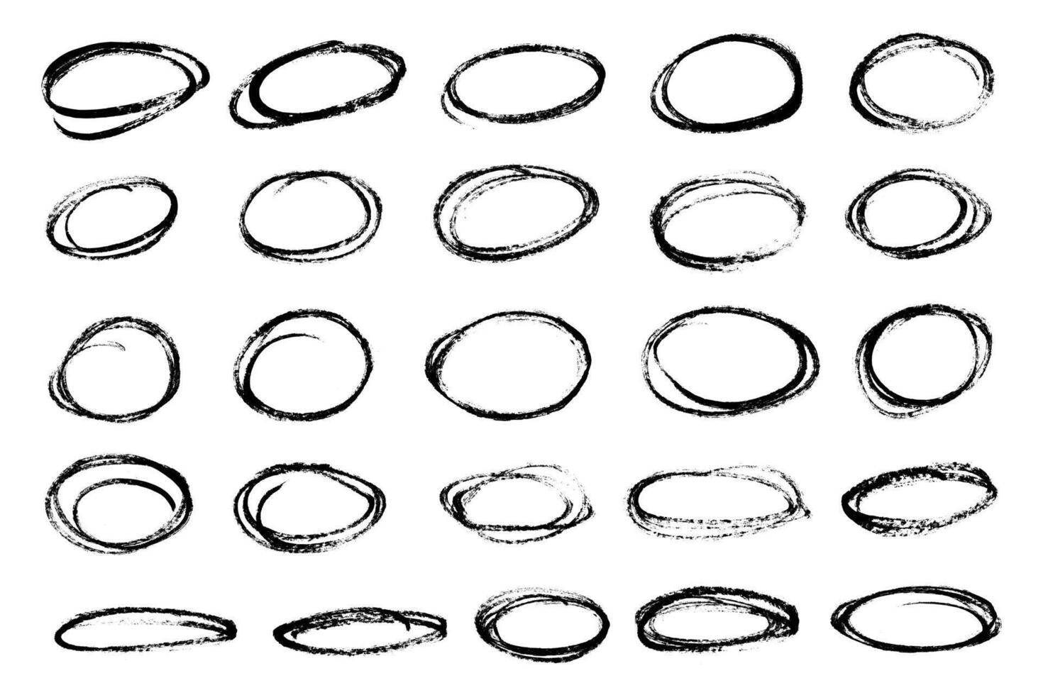 Doodle pencil, marker drawn oval circles. Grunge ovals and circles for highlighting vector