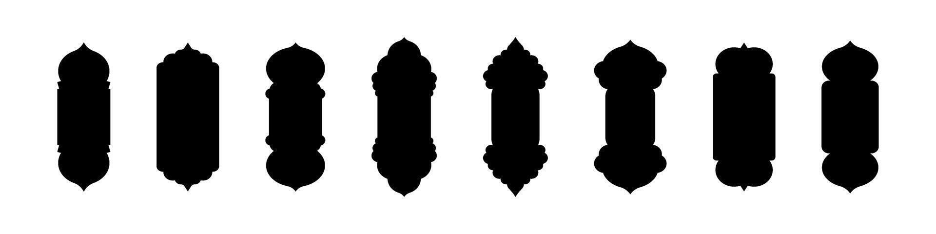 Islamic arch shape with intricate Ramadan pattern. Arab inspired frame design for mosque doors and windows. Flat illustration isolated on white background. vector