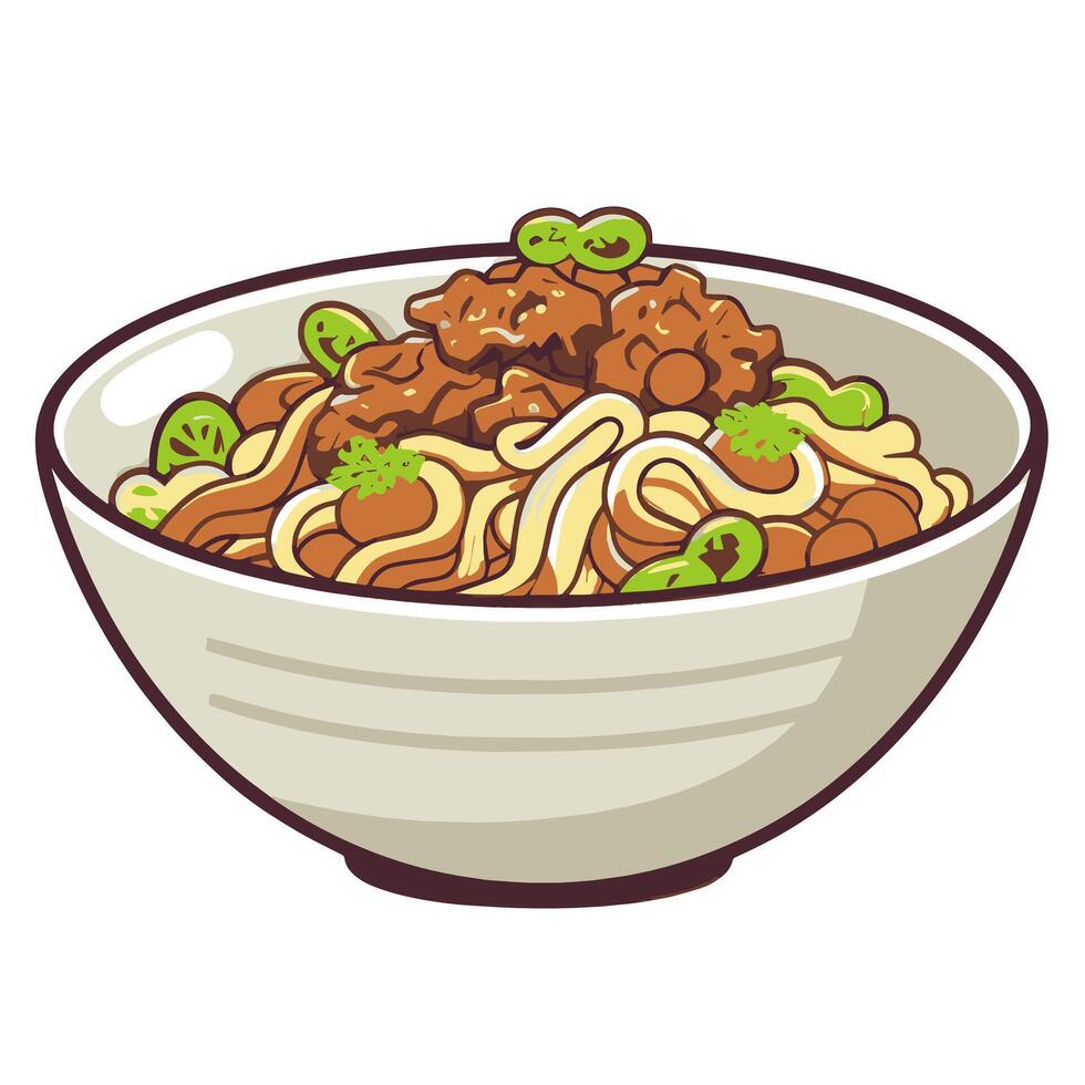 depiction of flavorful beef rice noodles icon, perfect for Asian cuisine menus or culinary designs. vector