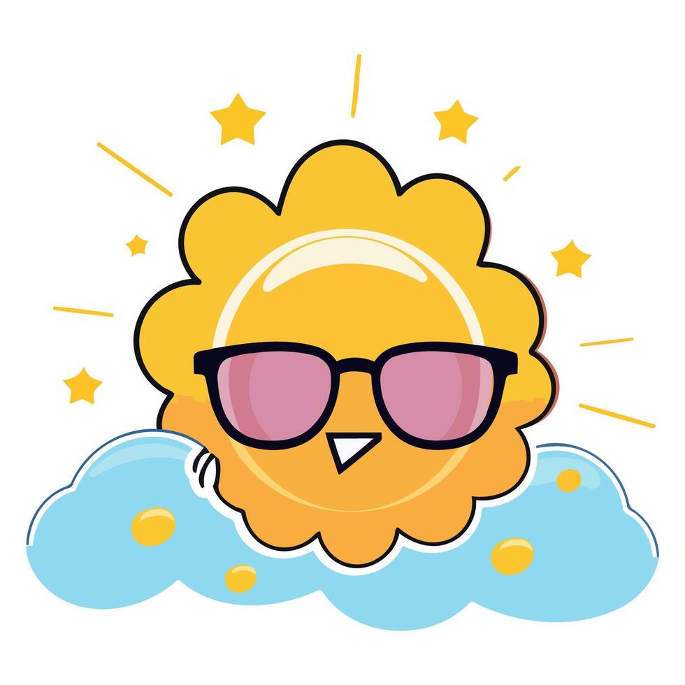 A icon depicting a sun cartoon character with sunglasses, ideal for illustrating summer themes vector