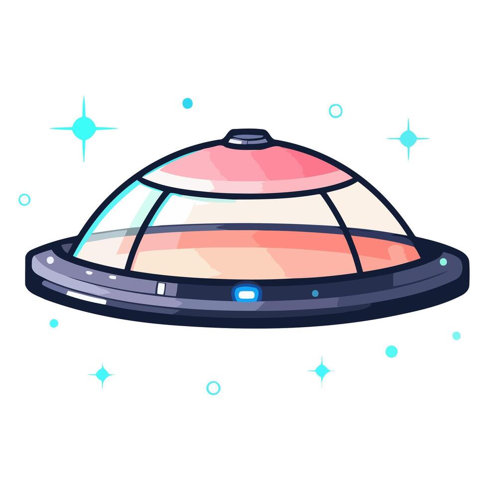 A icon depicting an alien visitor with a dynamic spaceship, ideal for illustrating space exploration or extraterrestrial themes. vector