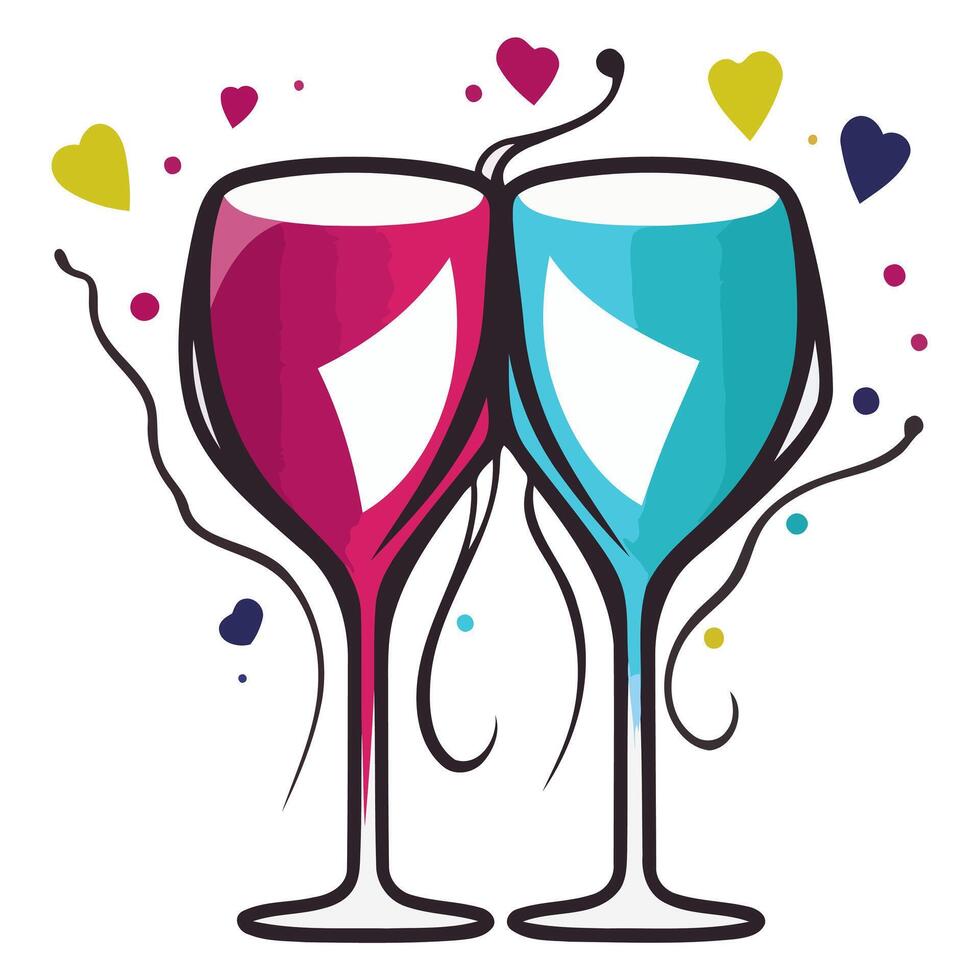 A icon depicting two cartoon champagne glasses with a heart, ideal for illustrating celebrations vector