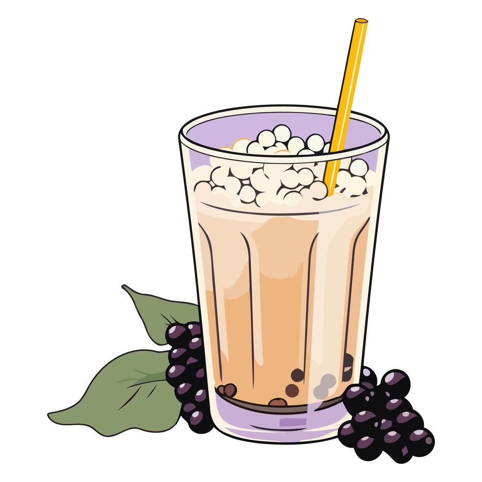 A icon depicting banana bubble tea with black pearls on top, ideal for illustrating beverages vector