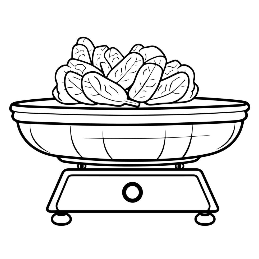 Simple icon of vegetables on scales, perfect for grocery designs. vector