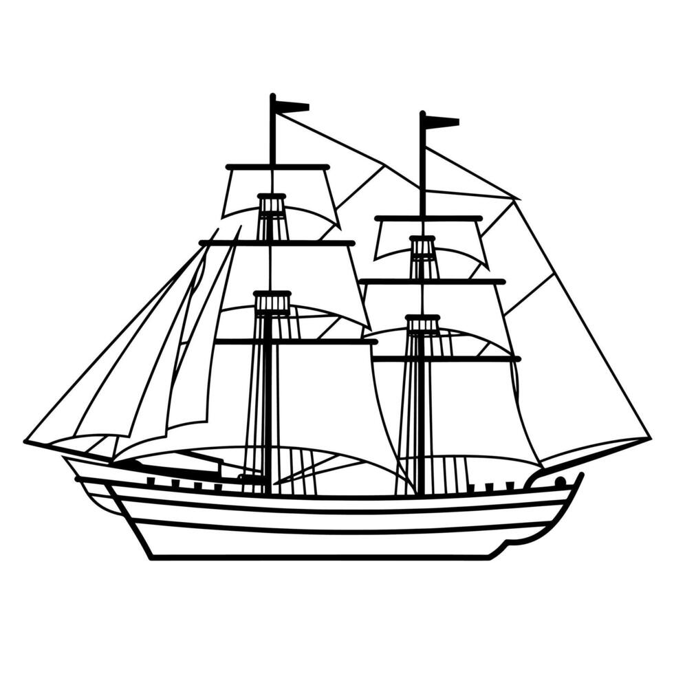 Majestic sailing ship outline, ideal for maritime-themed designs. vector