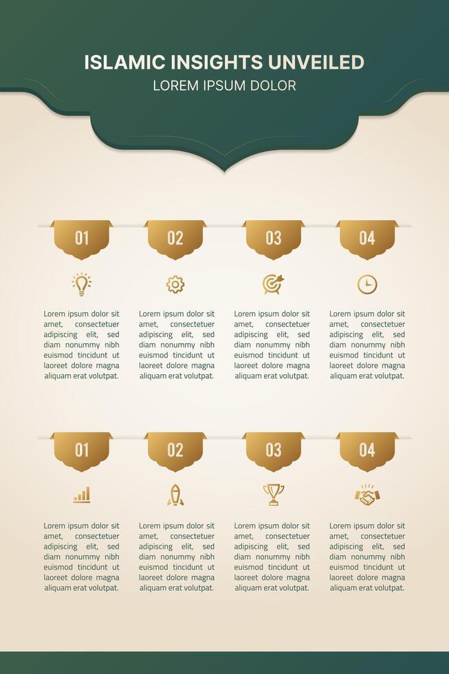 Islamic Infographic Design Template with Arabic Design Elements and 8 Data Points Options vector