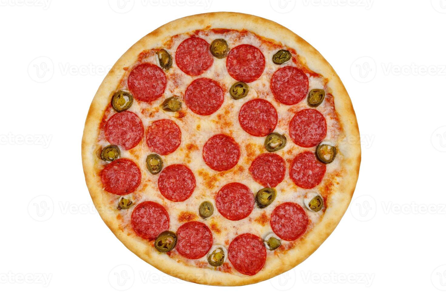 fresh italian classic original pepperoni pizza isolated on white background photo