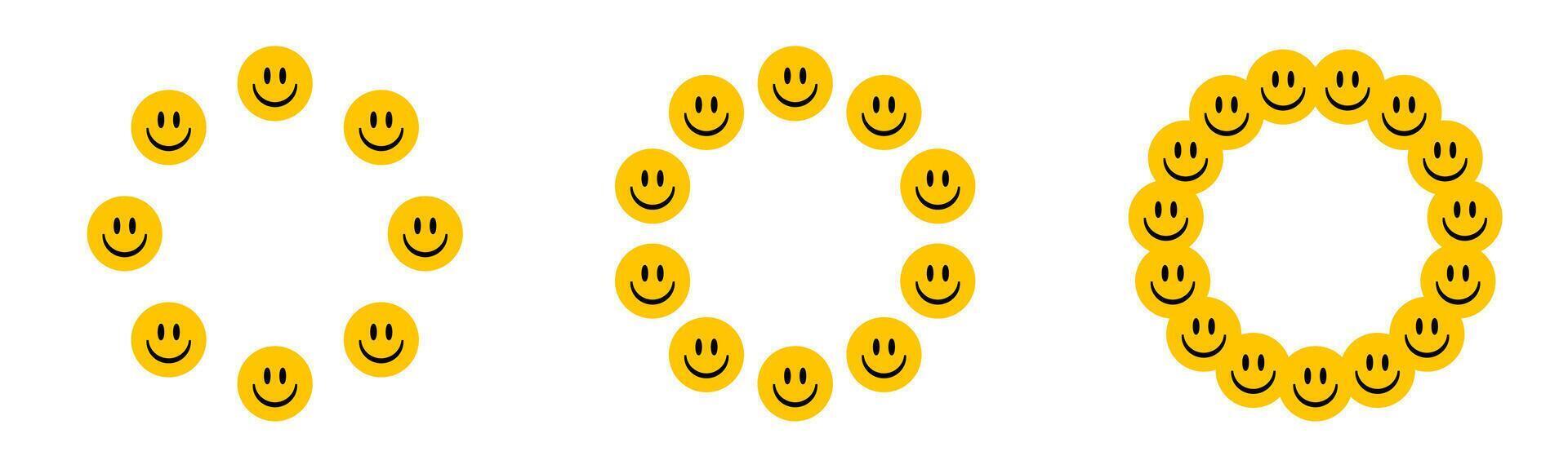 Happy smile face circle frame. Smiley emoji round border vector