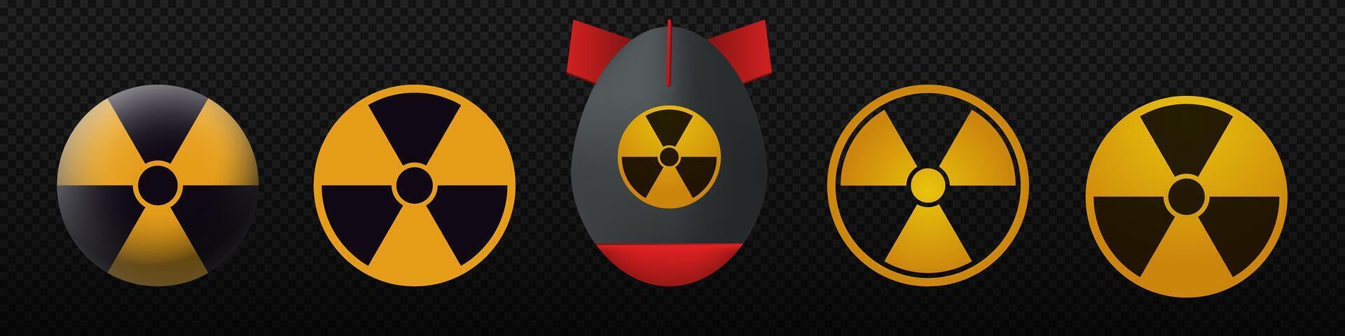 Nuclear atomic symbol set. Dirty nuclear bomb and radiation hazard symbols. vector