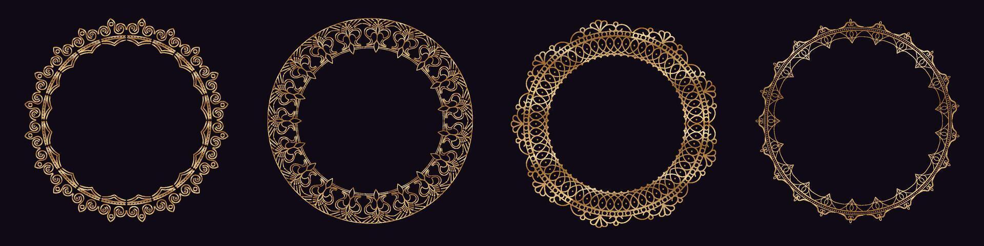 golden decorative ornate round circle frames vector