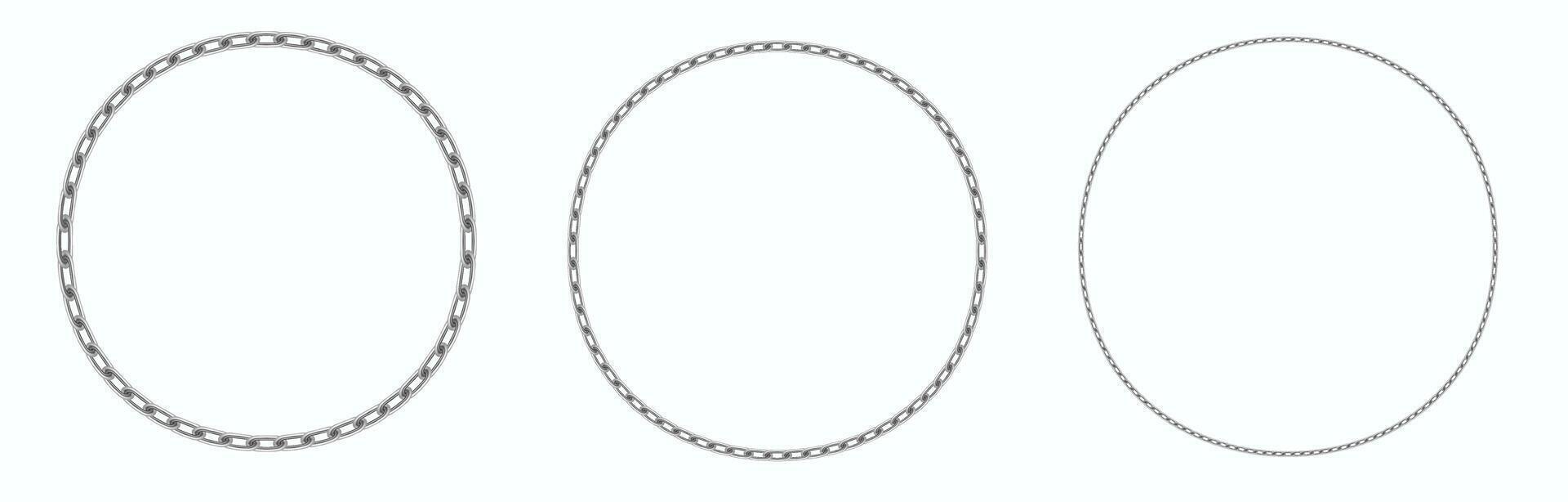 Circles from chains set. Round decoration connections with solid steel and silver for decorative interior with industrial tracery vector